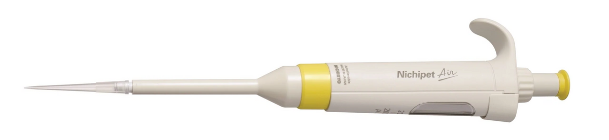 Lab pipette with yellow accents on a white background