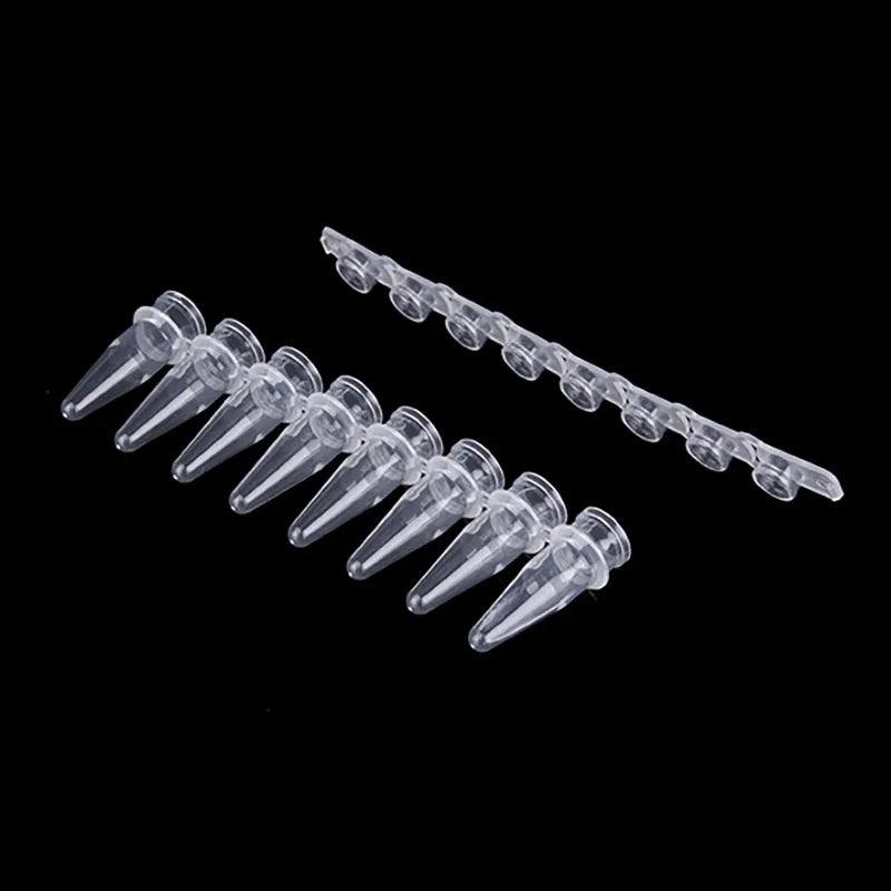 0.2ml Transparent PCR 8-Strip Tubes, 125 strips/box, RNase and DNase Free,Non-pyrogenic, 1000 Tubes