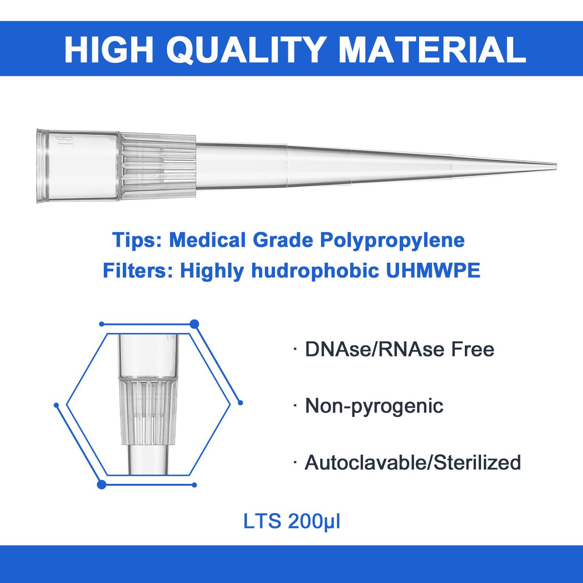 Rainin LTS tip, rack, sterile, with filter, low retention. 96 pieces/rack, 10 racks/pack, 5 packs/case