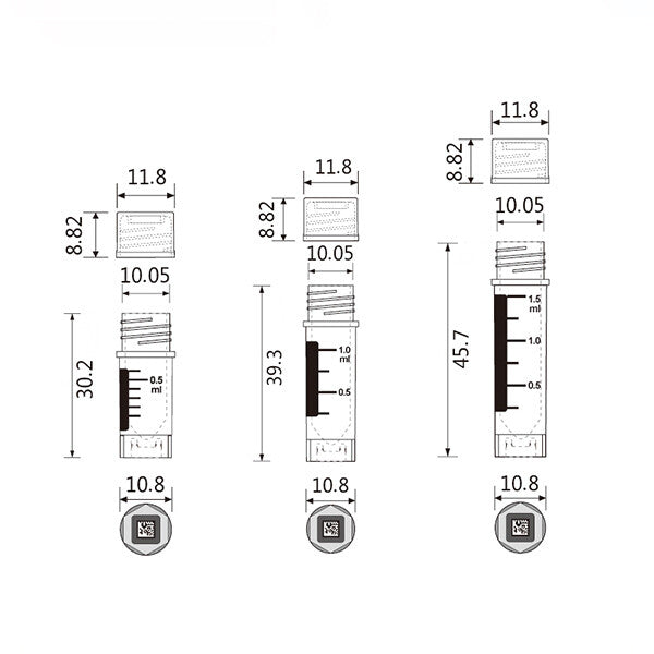 Cryogenic Vials with Side Bardcode-1.0 ml, External Thread, 25/Bag, 500/Pack, 1000/Case