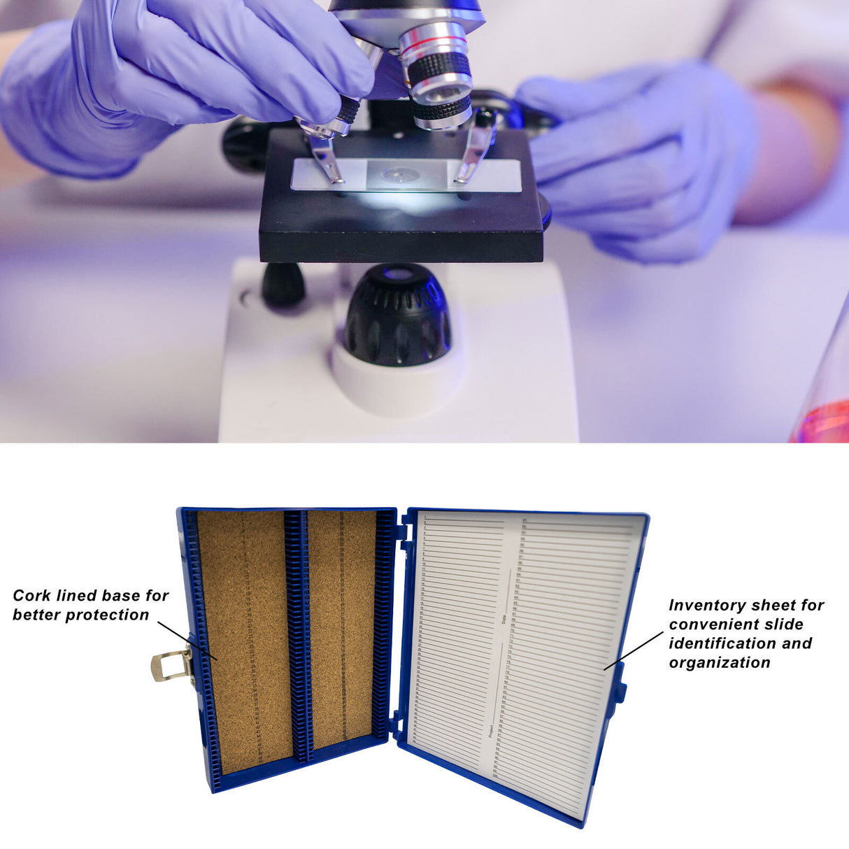 Biologix® Microscope Slide Storage Boxes with Cork Lining (100 Place), 5/Pack, 30/Case