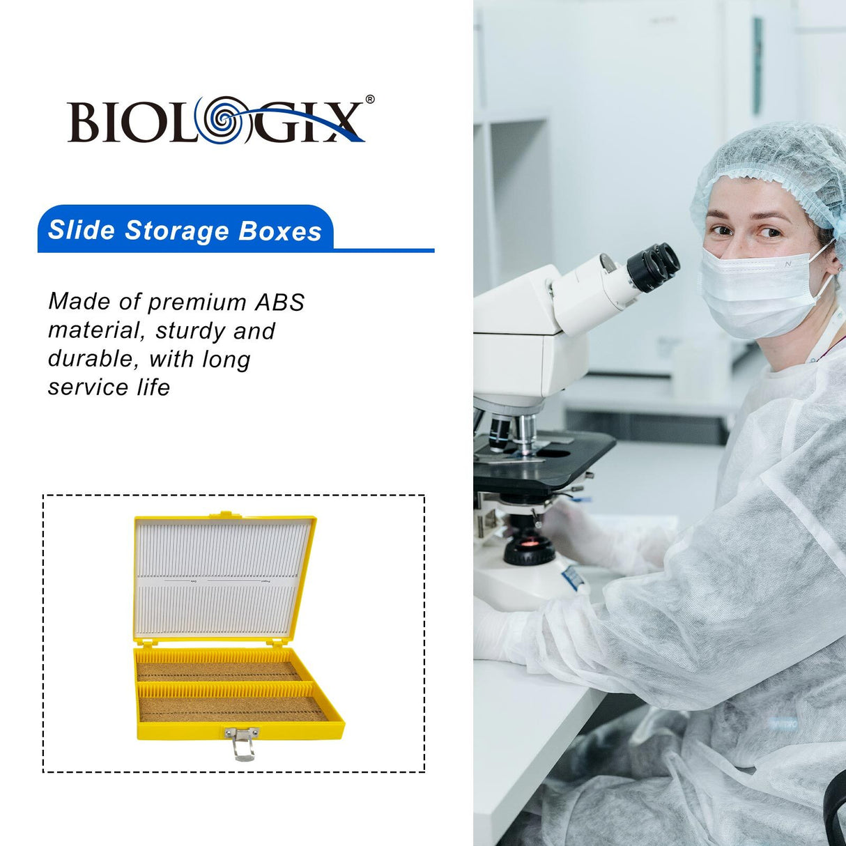 Biologix® Microscope Slide Storage Boxes with Cork Lining (100 Place), 5/Pack, 30/Case