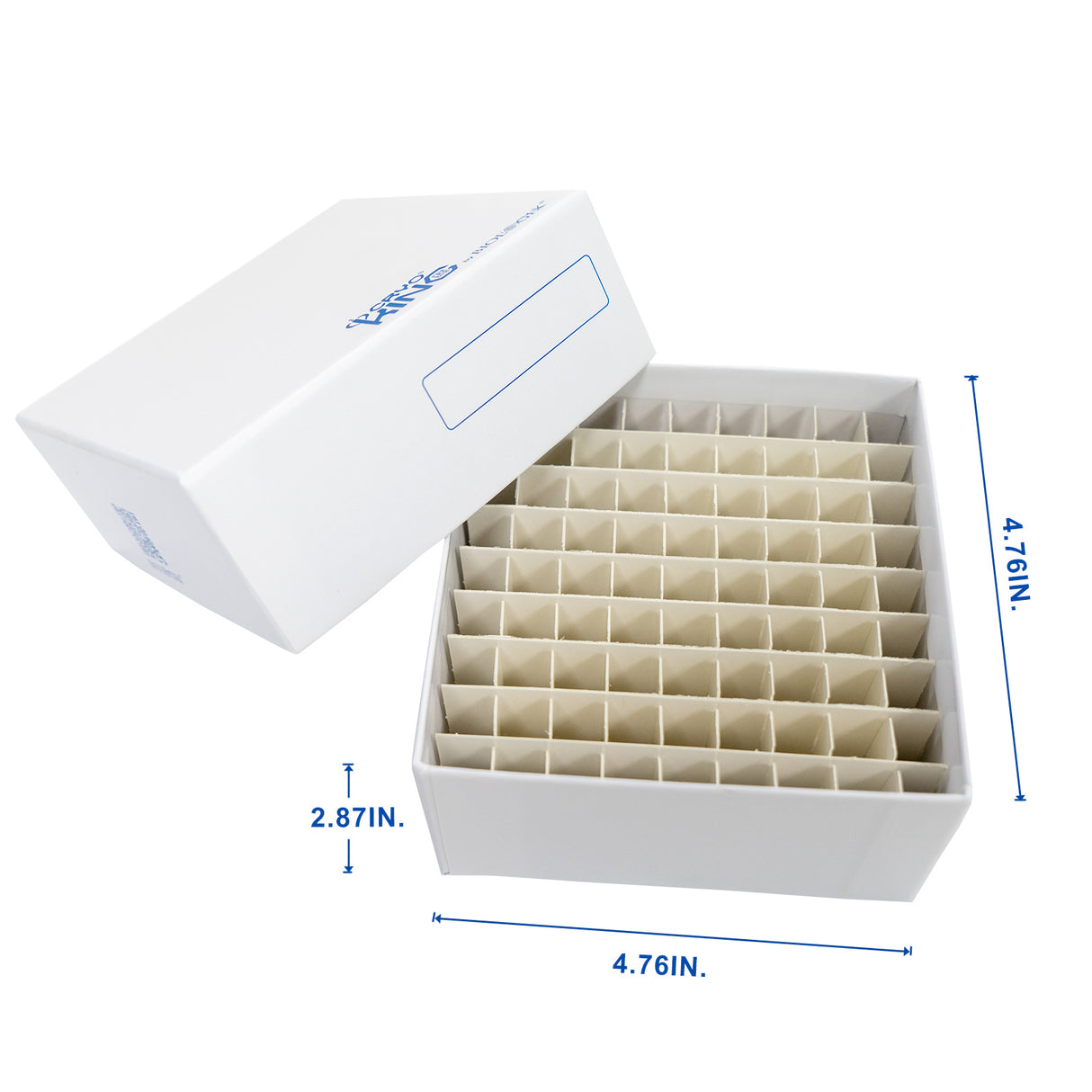 CryoKING® 3in Cardboard Freezer Boxes, 81-Well/100-Well , Premium White, 5/Bag, 100/Case