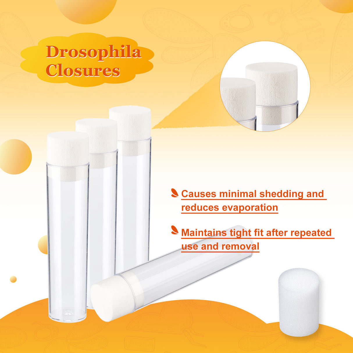 Biologix® Drosophila Closures for Narrow Vials, Densest Foam, 30*45mm, 100/Bag, 10 Bags/Case