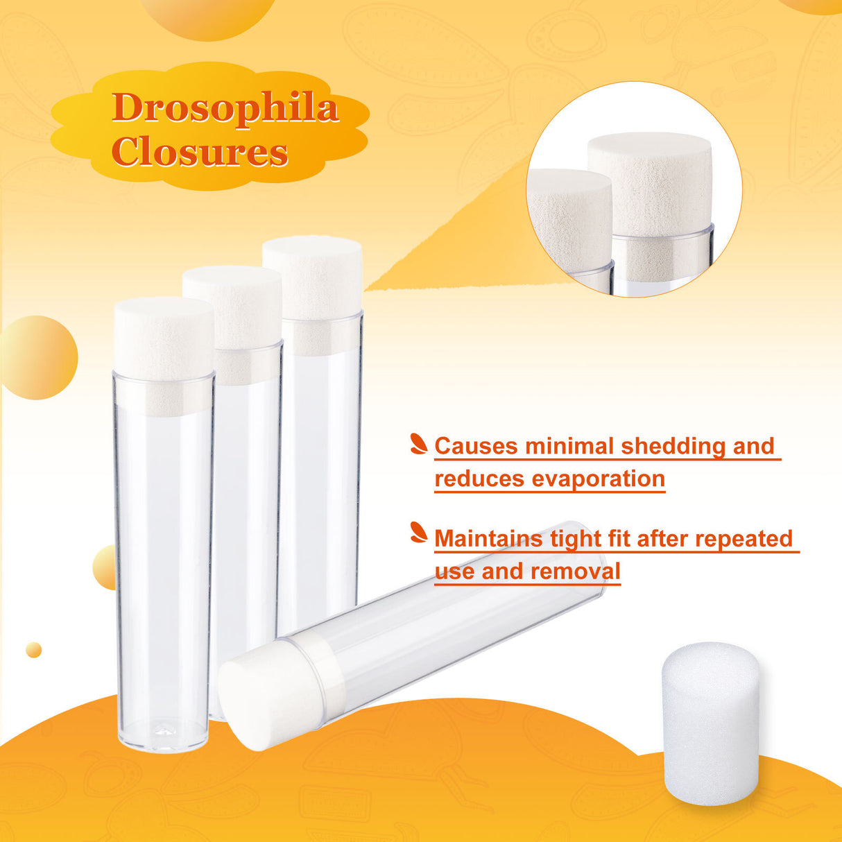 Biologix® Drosophila Closures for Wide Vials, Densest Foam, 35*45mm, 100/Bag, 10 Bags/Case