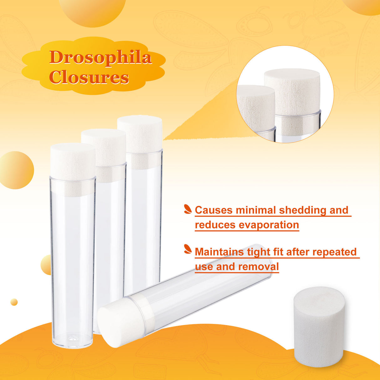 Biologix® Drosophila Closures for Wide Vials, Densest Sponge, 28*30mm, 100/Bag, 10 Bags/Case