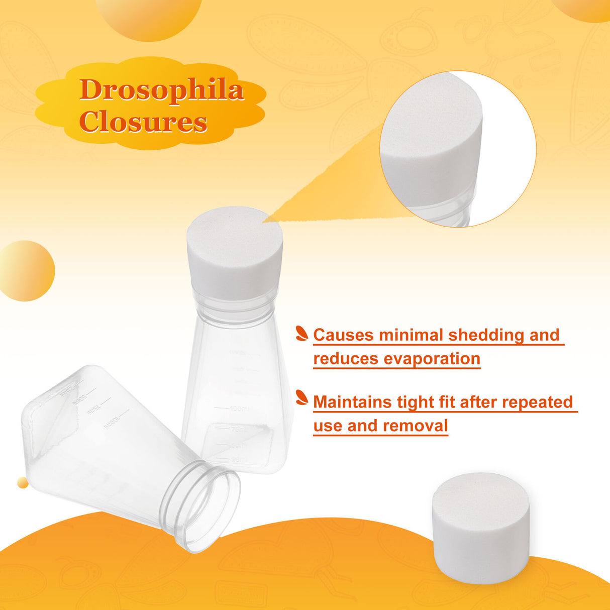 Biologix® Drosophila Closures for Drosophila Bottles, Densest Sponge, 40*30mm, 100/Bag, 10 Bags/Case
