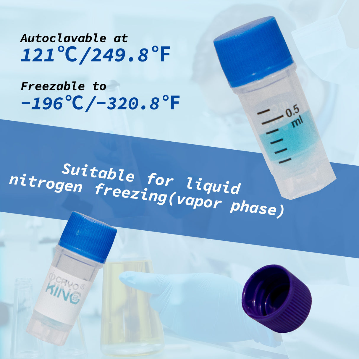 Cryogenic Vials- 0.5mL tubes, External Thread, without bottom barcode, 25/Bag, 500/Pack, 1000/Case
