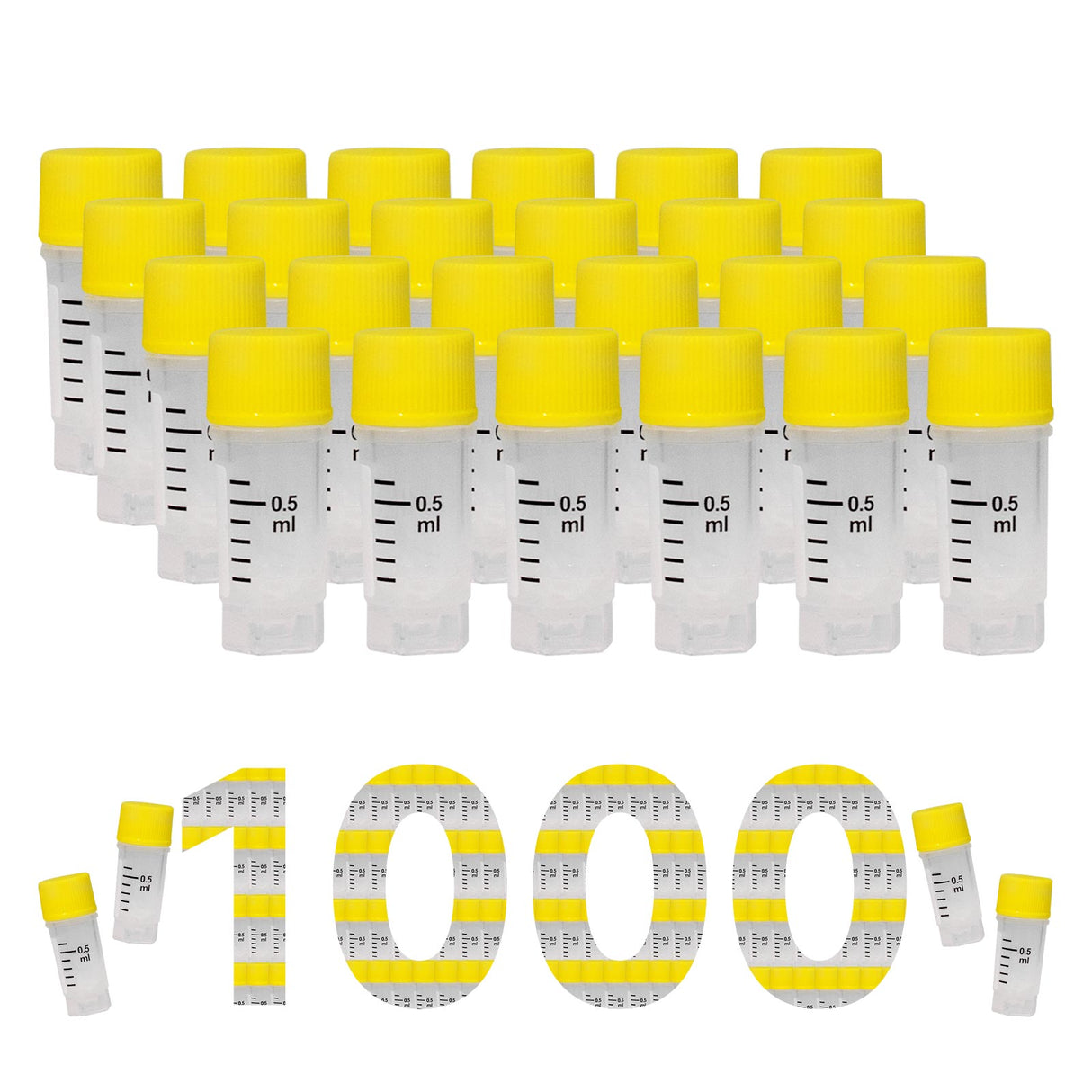 Cryogenic Vials- 0.5mL tubes, External Thread, without bottom barcode, 25/Bag, 500/Pack, 1000/Case