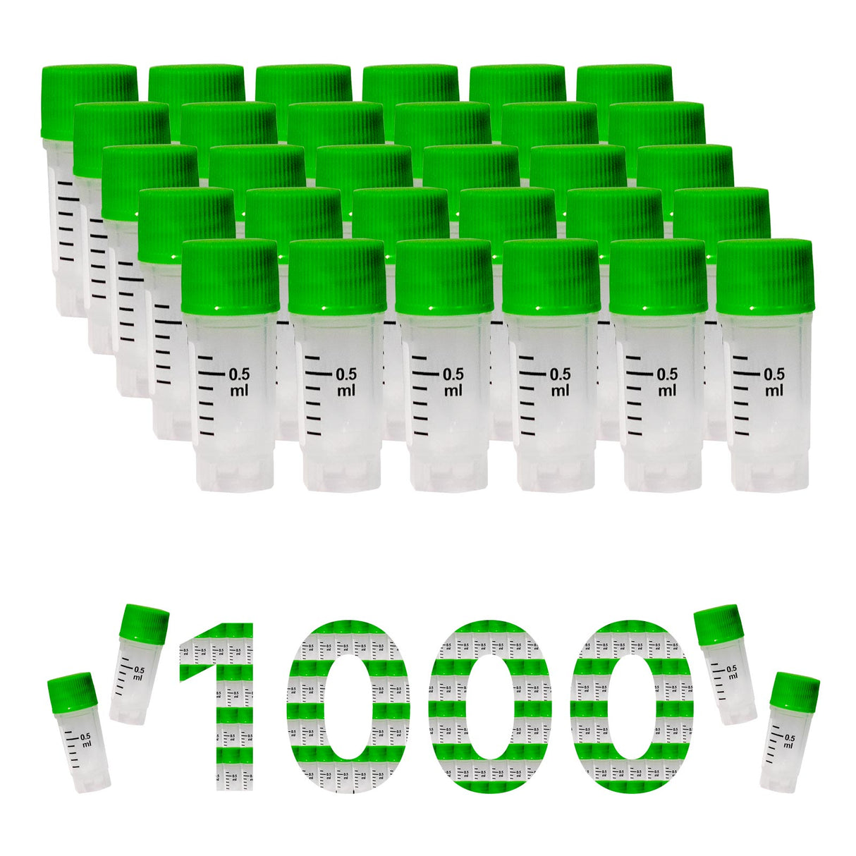 Cryogenic Vials- 0.5mL tubes, External Thread, without bottom barcode, 25/Bag, 500/Pack, 1000/Case