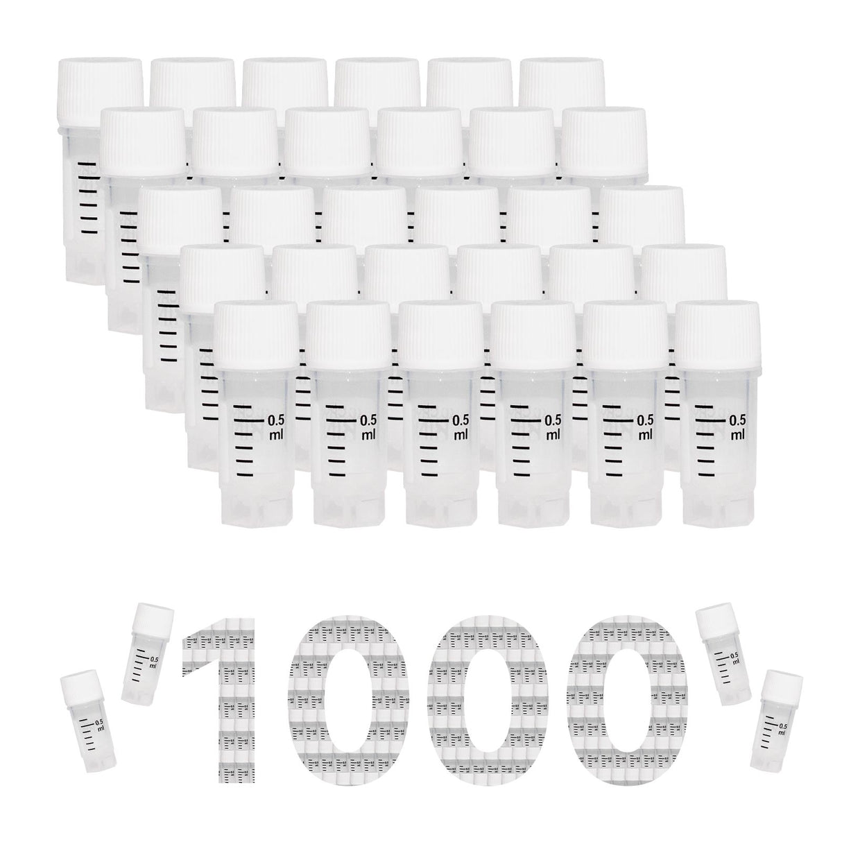 Cryogenic Vials- 0.5mL tubes, External Thread, without bottom barcode, 25/Bag, 500/Pack, 1000/Case