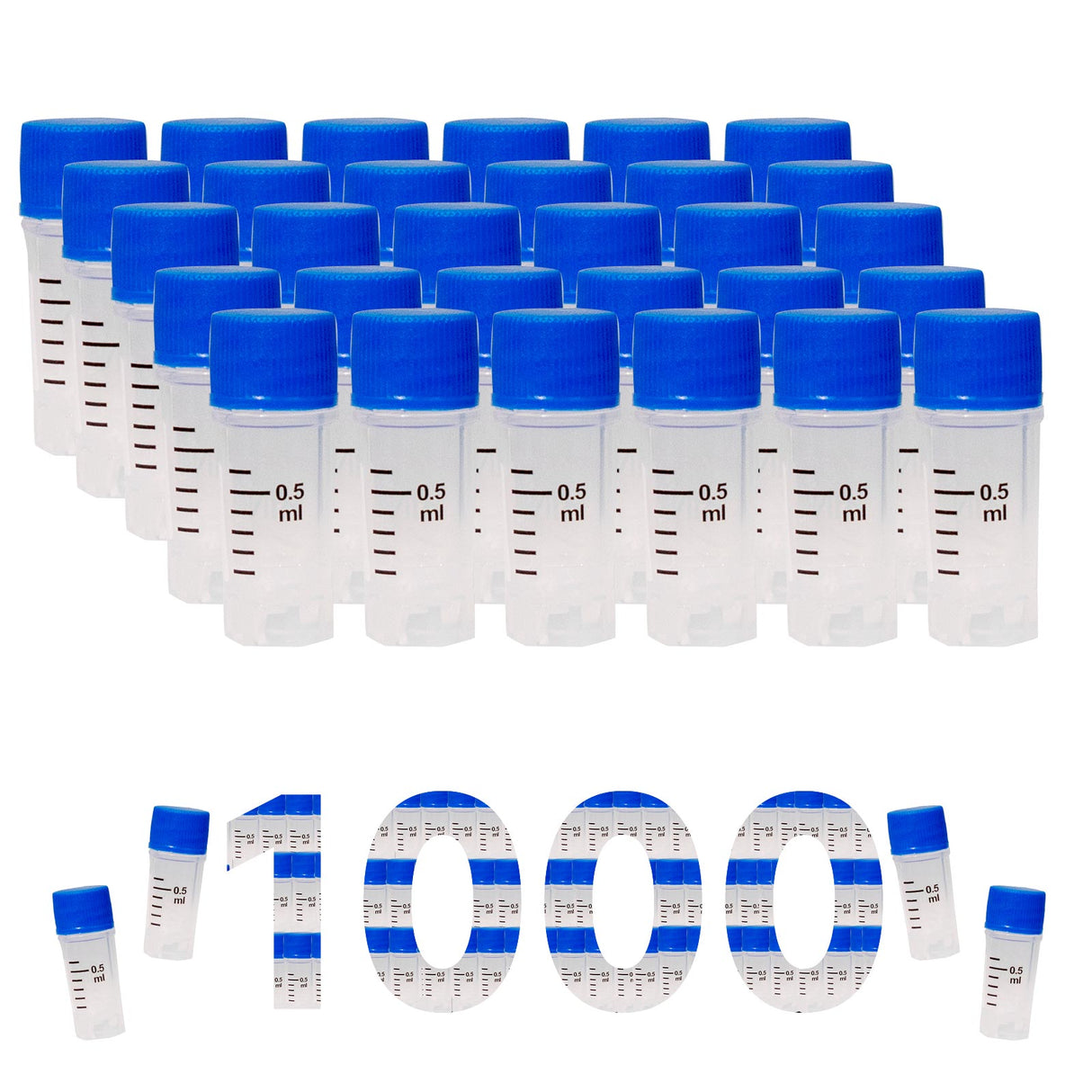 Cryogenic Vials- 0.5mL tubes, External Thread, without bottom barcode, 25/Bag, 500/Pack, 1000/Case