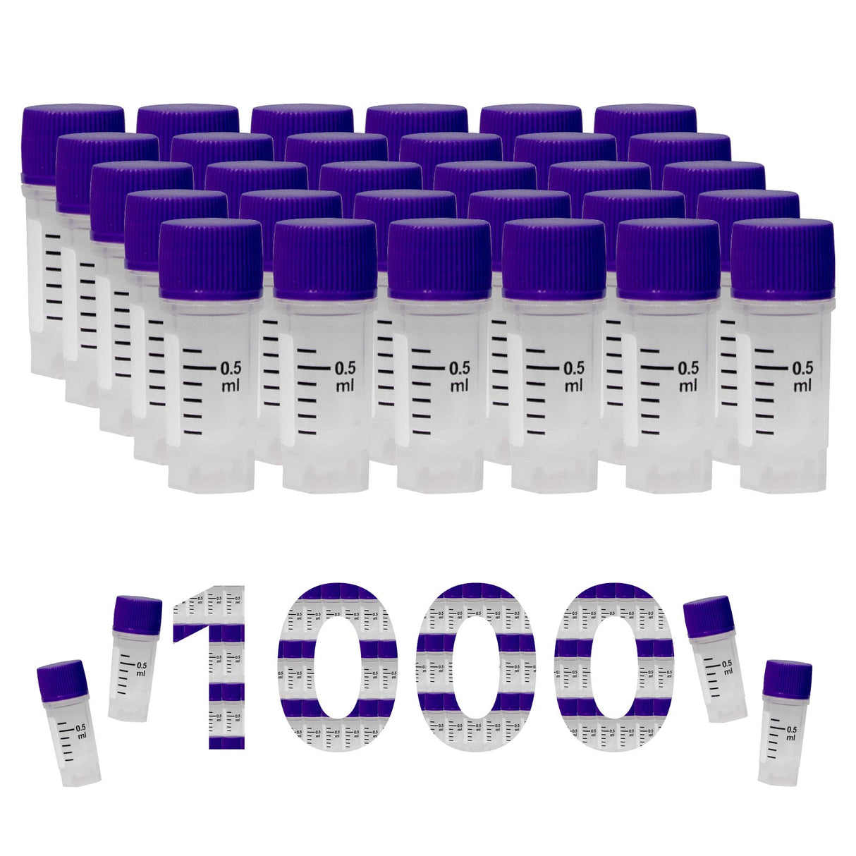 Cryogenic Vials- 0.5mL tubes, External Thread, without bottom barcode, 25/Bag, 500/Pack, 1000/Case