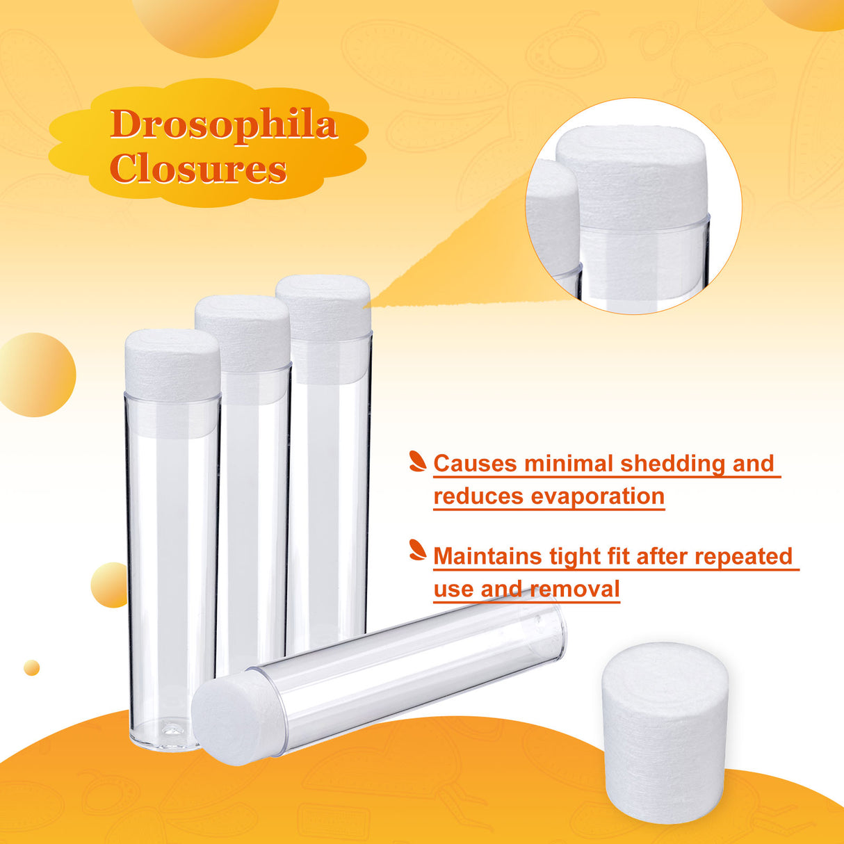 Biologix® Drosophila Closures for Wide Vials, Degreasing Fiber, 27*30mm, 100/Bag, 10 Bags/Case