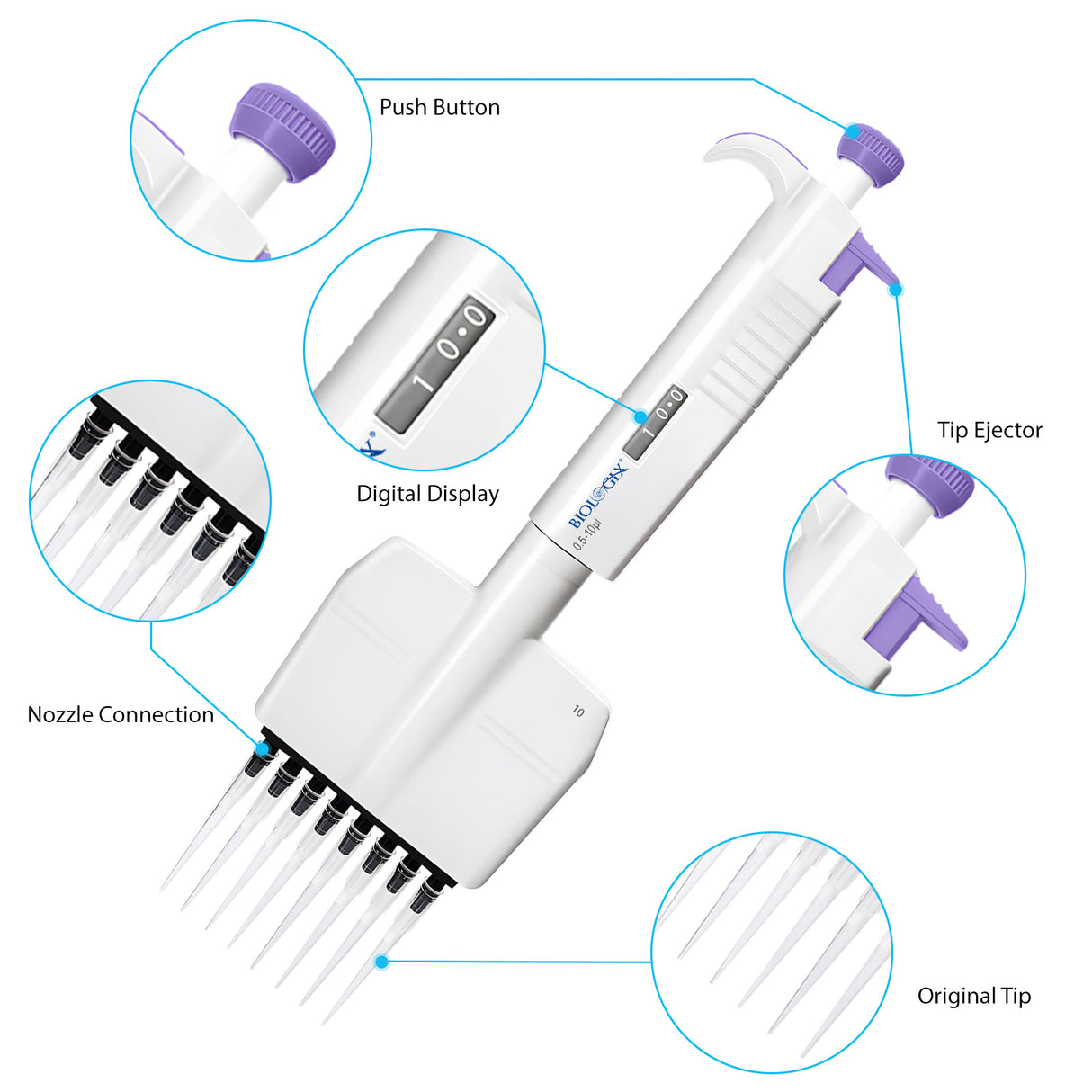 Micropette plus 8 channel mechanical pipettes, adjustable volume