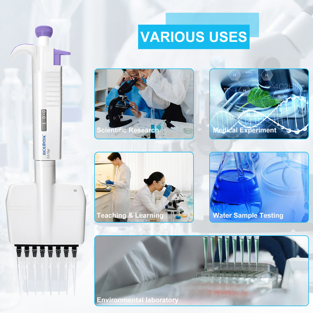 Micropette plus 8 channel mechanical pipettes, adjustable volume