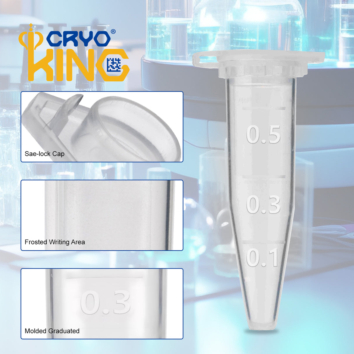 Biologix® 0.5mL Microcentrifuge Tubes with Safe Lock, 500/Pack, 5000/Case