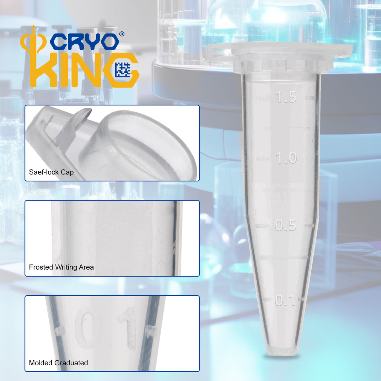 Biologix® 1.5mL Microcentrifuge Tubes, Safe-Lock Cap, 500/Pack, 5000/Case