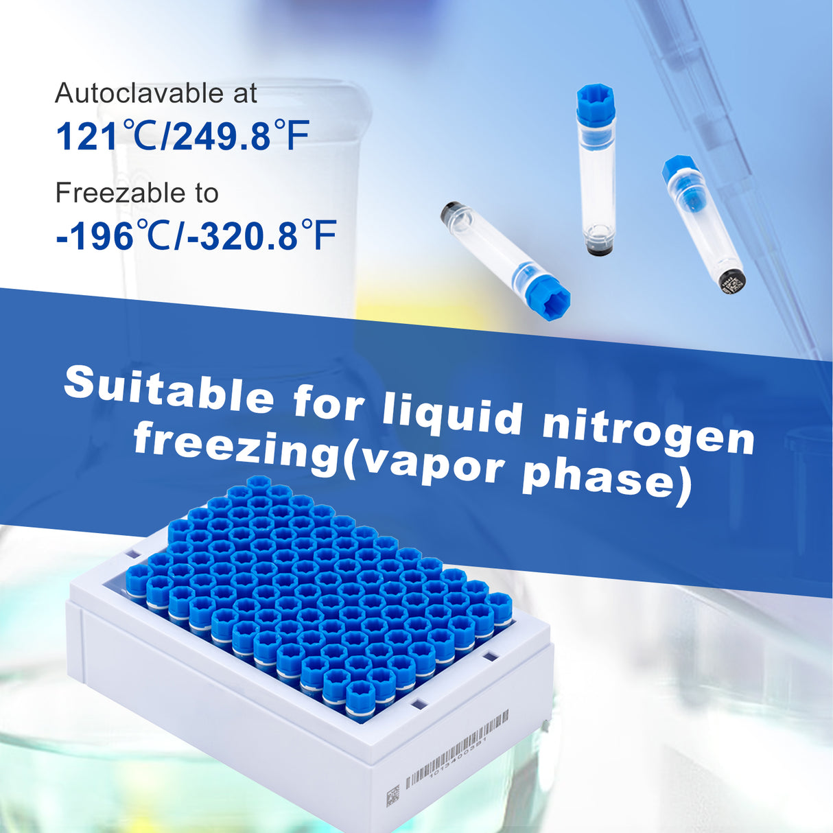 CryoKING® SBS Combo 0.3ml Vials With A Rack, 10/Pack, 20/Case