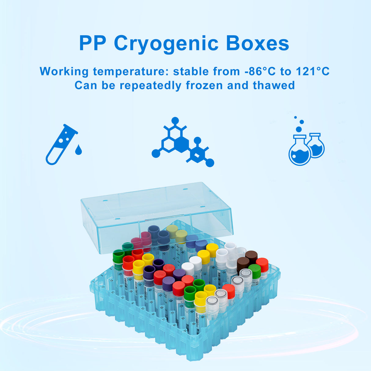 CryoKING® PP Cryogenic Boxes, 2in 100-Well, Assorted Colors, 5/Pack, 20/Case