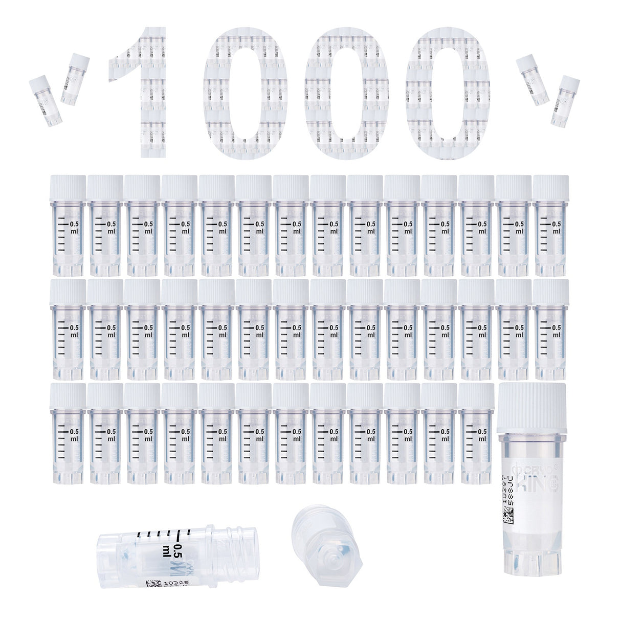 Cryogenic Vials with Side Bardcode-0.5 ml, External Thread, 25/Bag, 500/Pack, 1000/Case
