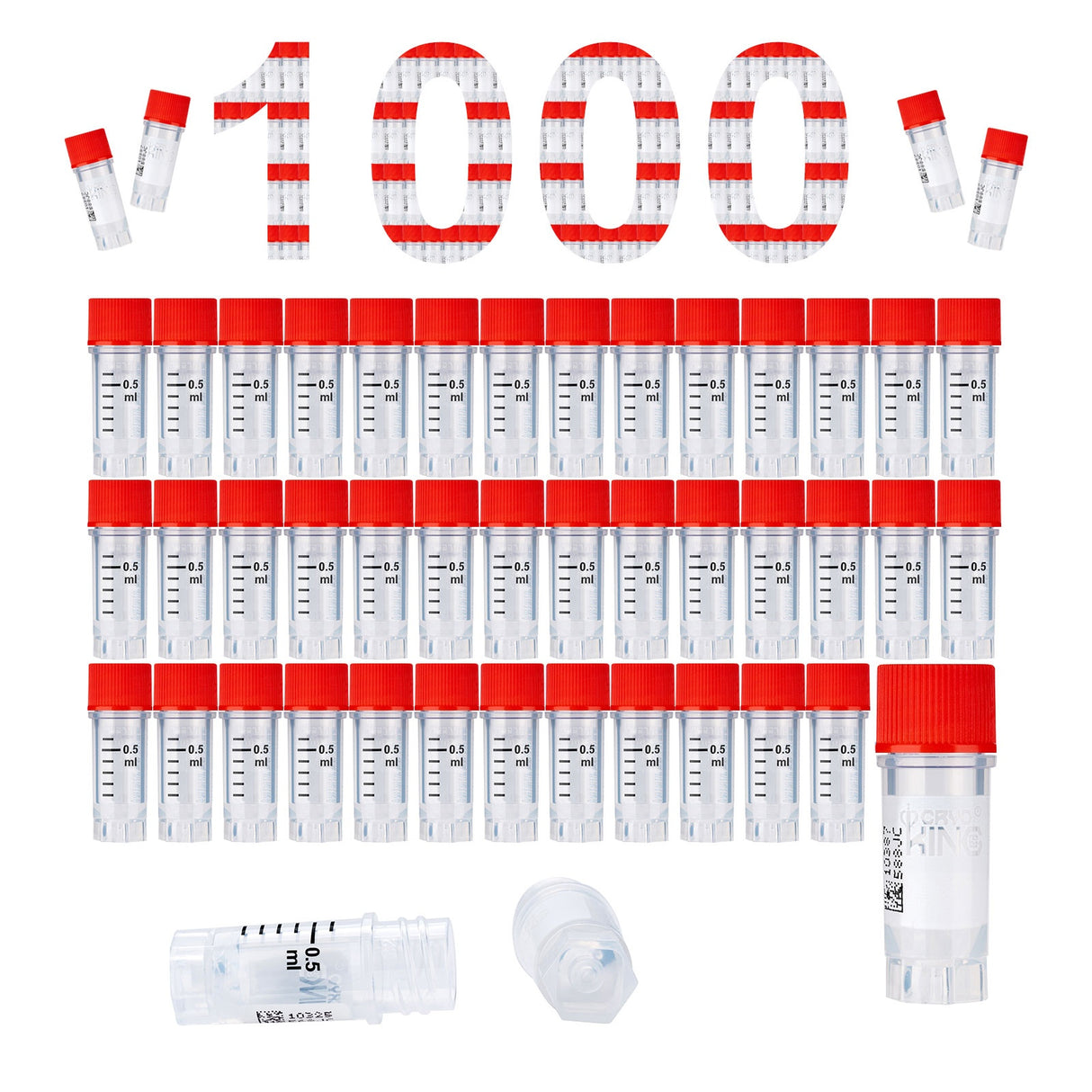 Cryogenic Vials with Side Bardcode-0.5 ml, External Thread, 25/Bag, 500/Pack, 1000/Case