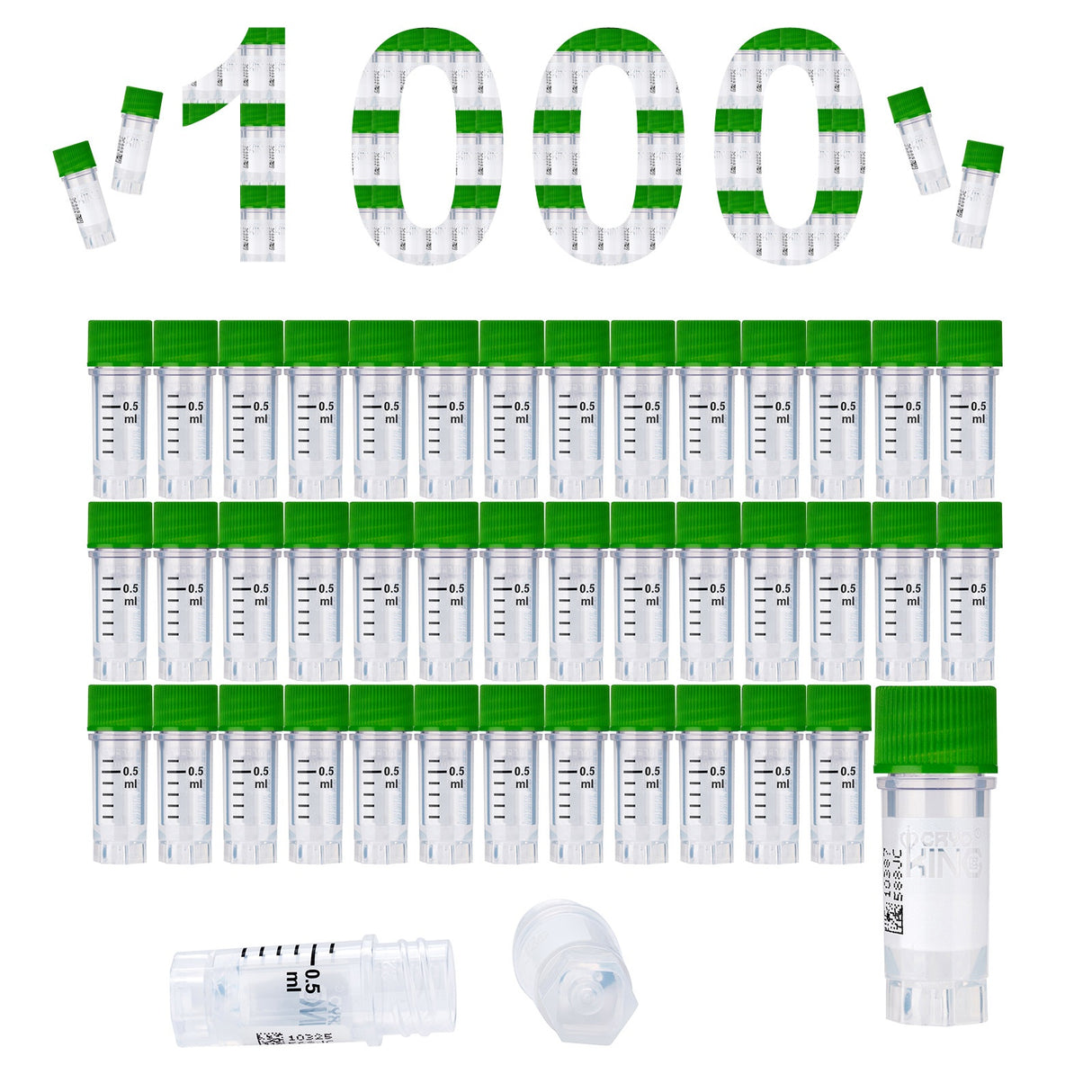 Cryogenic Vials with Side Bardcode-0.5 ml, External Thread, 25/Bag, 500/Pack, 1000/Case