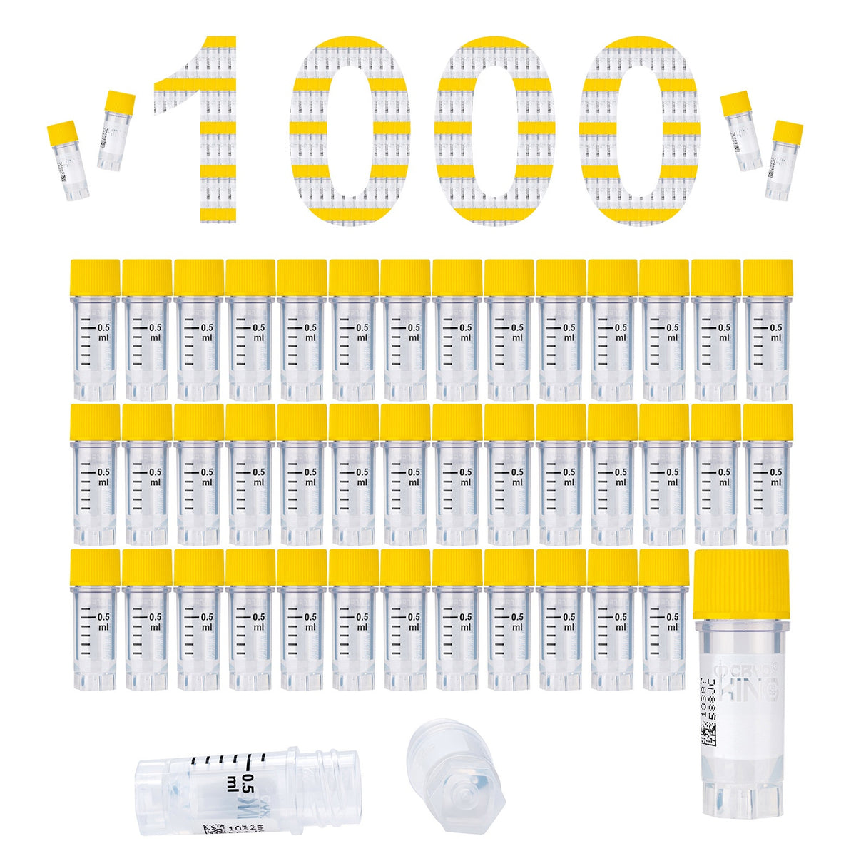 Cryogenic Vials with Side Bardcode-0.5 ml, External Thread, 25/Bag, 500/Pack, 1000/Case
