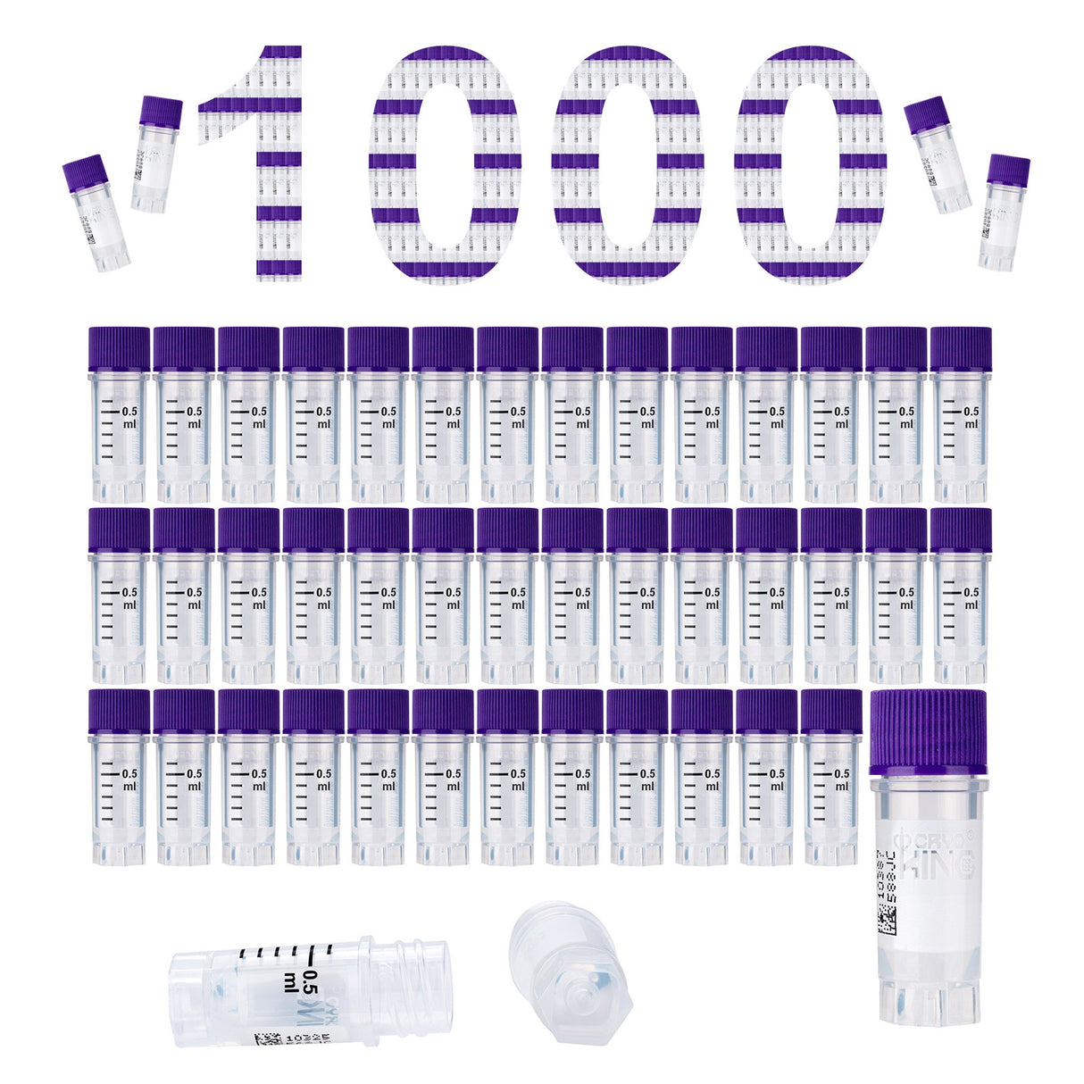 Cryogenic Vials with Side Bardcode-0.5 ml, External Thread, 25/Bag, 500/Pack, 1000/Case