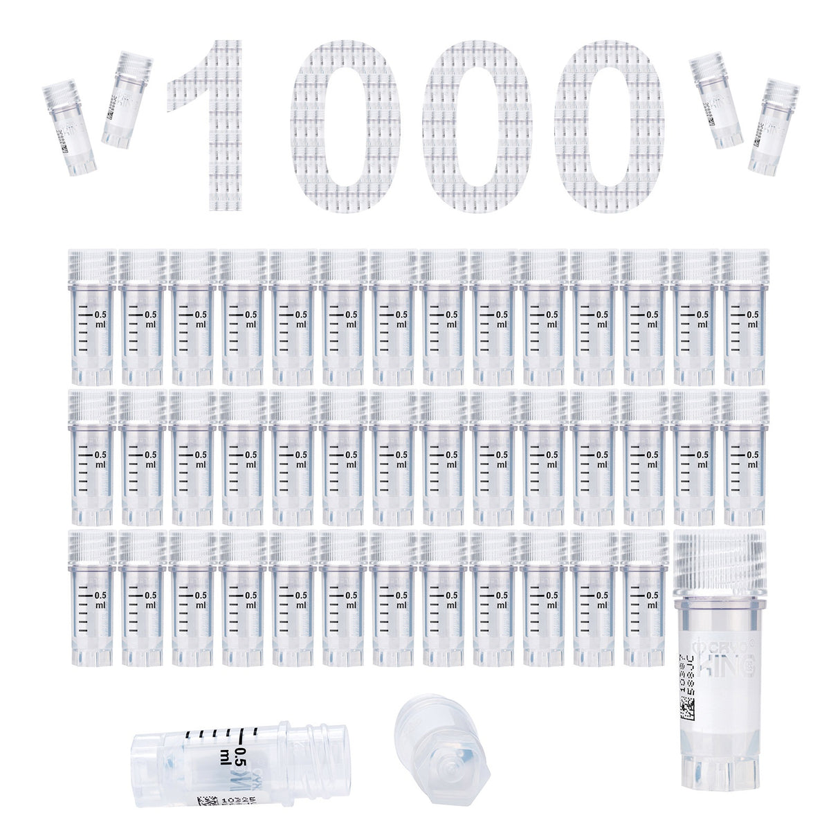 Cryogenic Vials with Side Bardcode-0.5 ml, External Thread, 25/Bag, 500/Pack, 1000/Case