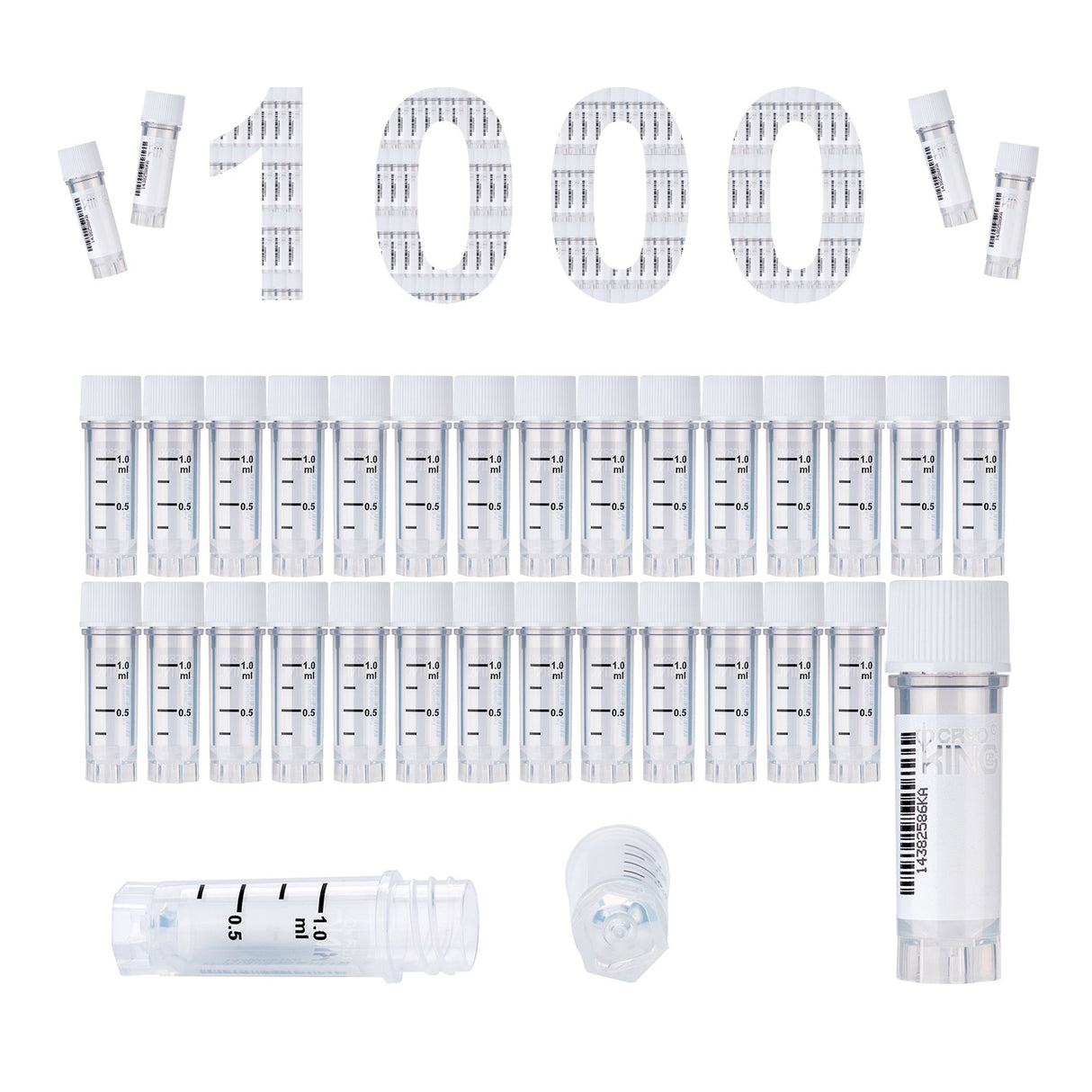 Cryogenic Vials with Side Bardcode-1.0 ml, External Thread, 25/Bag, 500/Pack, 1000/Case