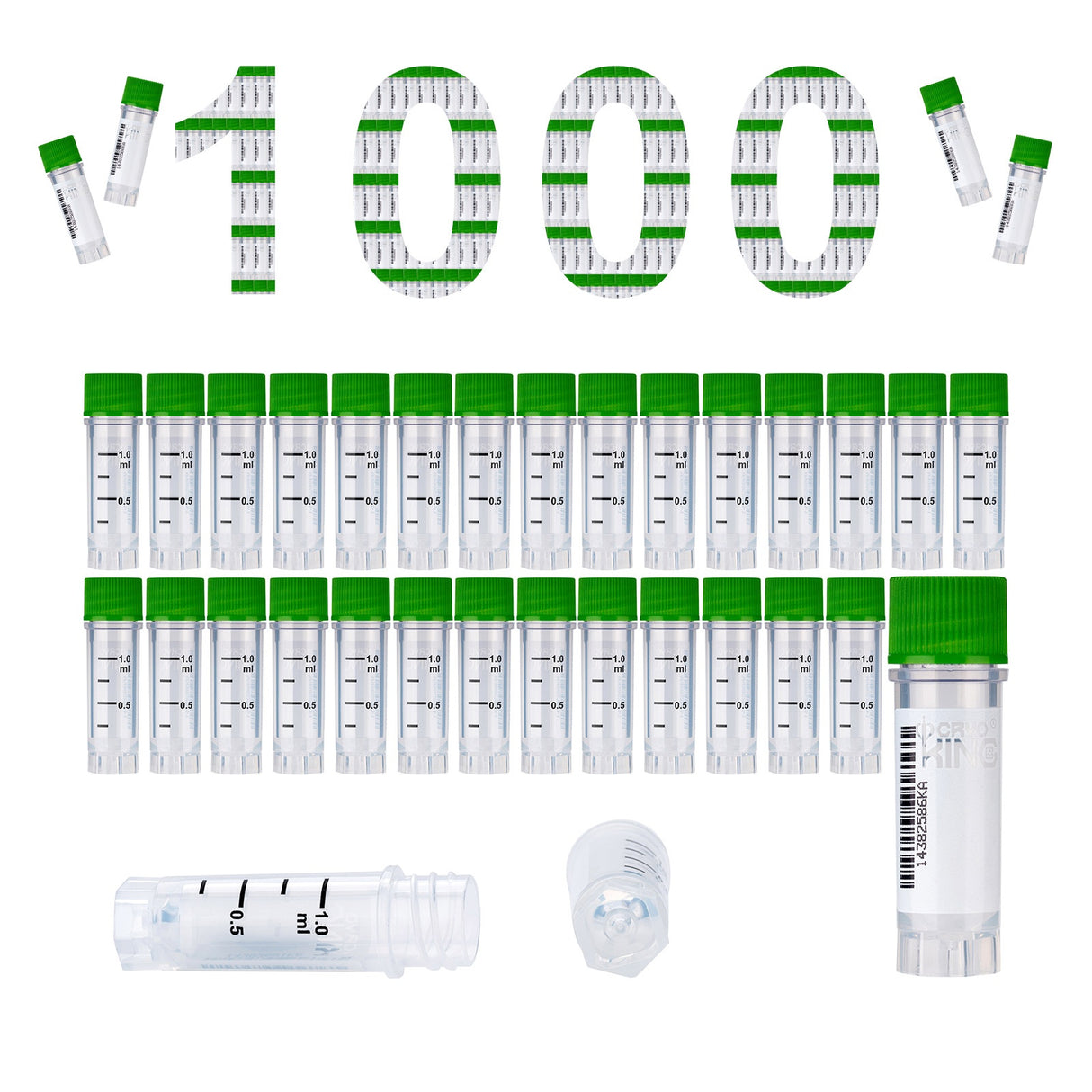 Cryogenic Vials with Side Bardcode-1.0 ml, External Thread, 25/Bag, 500/Pack, 1000/Case