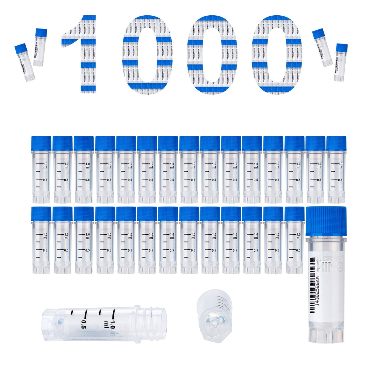 Cryogenic Vials with Side Bardcode-1.0 ml, External Thread, 25/Bag, 500/Pack, 1000/Case