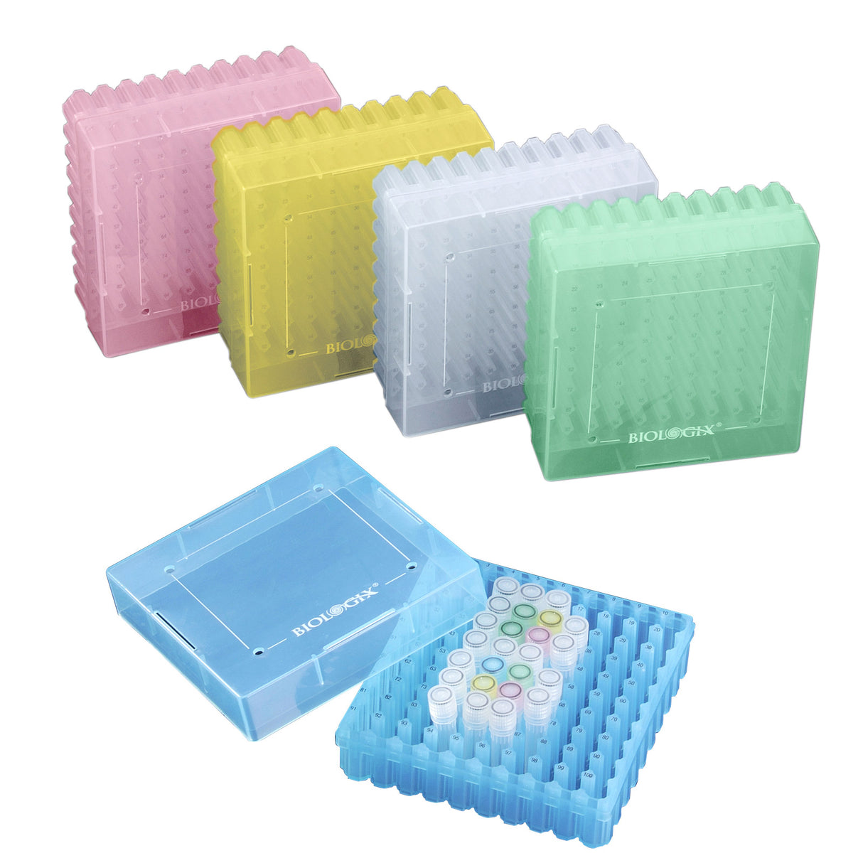 CryoKING® PP Cryogenic Boxes, 2in 100-Well, Assorted Colors, 5/Pack, 20/Case