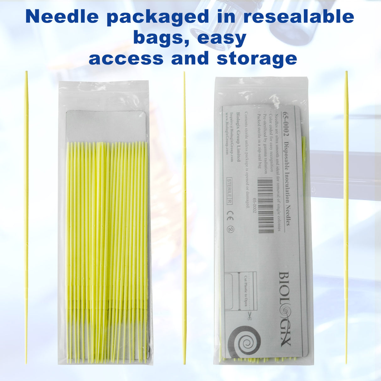 Biologix® Inoculating Needles, Yellow, 25/Bag, 40Bags/Case