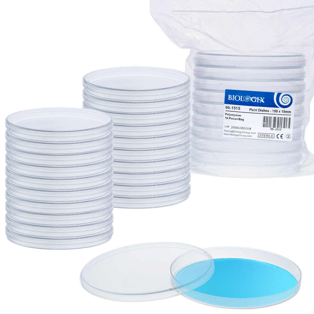 Biologix® Petri Dishes-150x15mm, 10/Bag, 30/Pack, 200/Case