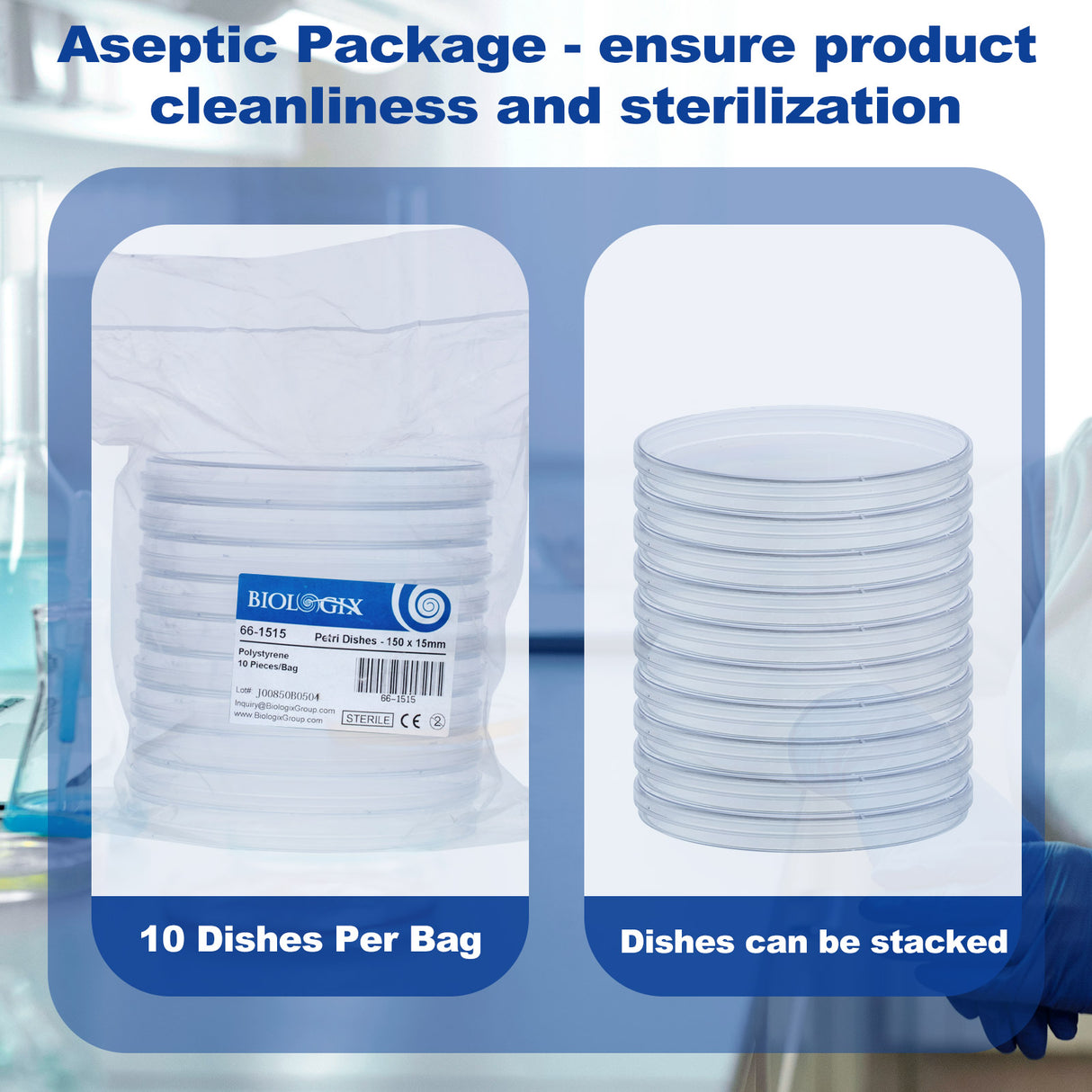 Biologix® Petri Dishes-150x15mm, 10/Bag, 30/Pack, 200/Case