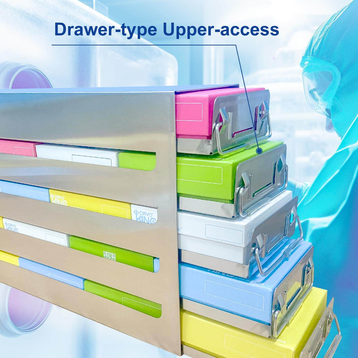 CryoKING® Sliding Drawer Freezer Racks, Stainless Steel, Pull-out handles, 1 Piece/Case