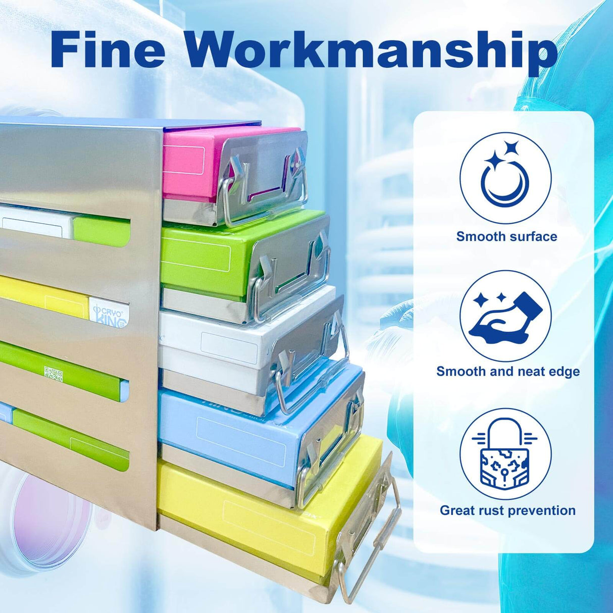 CryoKING® Sliding Drawer Freezer Racks, Stainless Steel, Pull-out handles, 1 Piece/Case