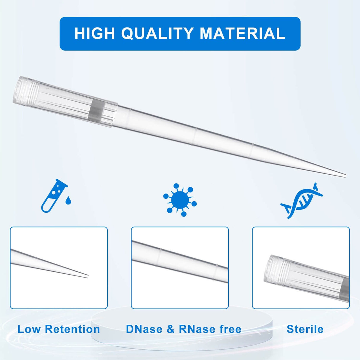 Filter Pipette Tips-10μl, 20ul, 50ul, 100ul, 200ul, 1000ul Extra-Long, Low Retention, 96/Rack, 4800/Case