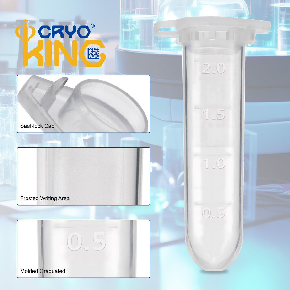 Biologix® 2.0mL Microcentrifuge Tubes with Safe Lock, 500/Pack, 5000/Case