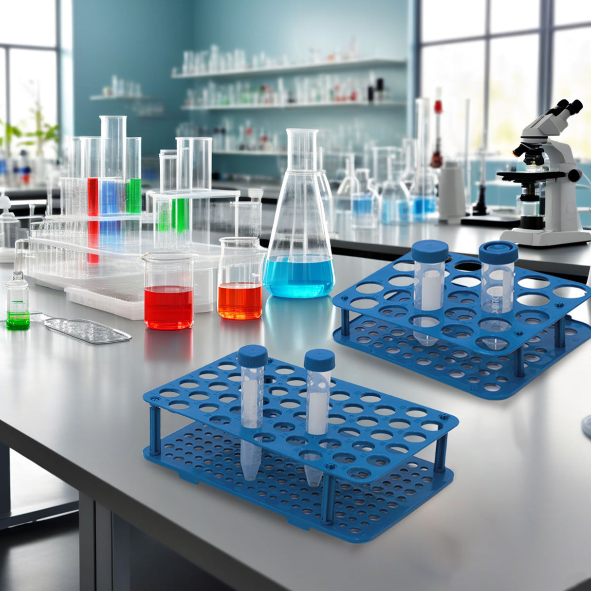 Biologix® Centrifuge Tube Rack for 15ml Centrifuge Tubes (50-Well, Blue), 1/Bag, 20 Bags/Case