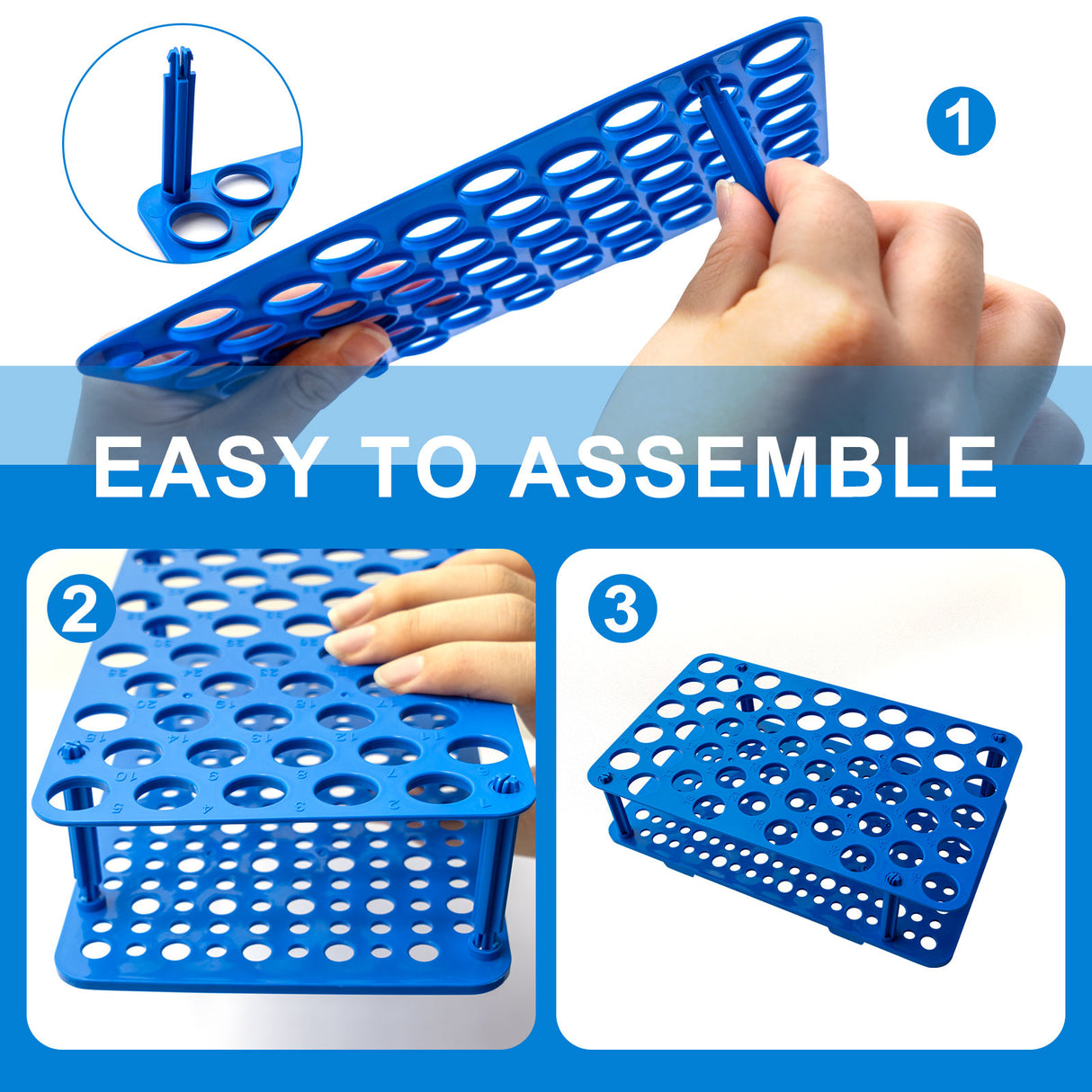 Biologix® Centrifuge Tube Rack for 15ml Centrifuge Tubes (50-Well, Blue), 1/Bag, 20 Bags/Case