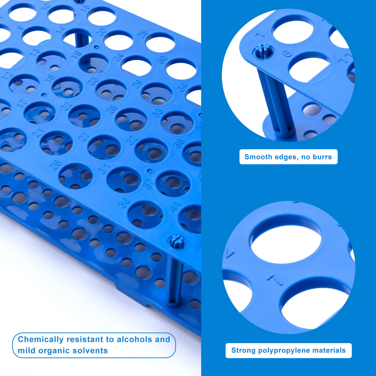 Biologix® Centrifuge Tube Rack for 15ml Centrifuge Tubes (50-Well, Blue), 1/Bag, 20 Bags/Case