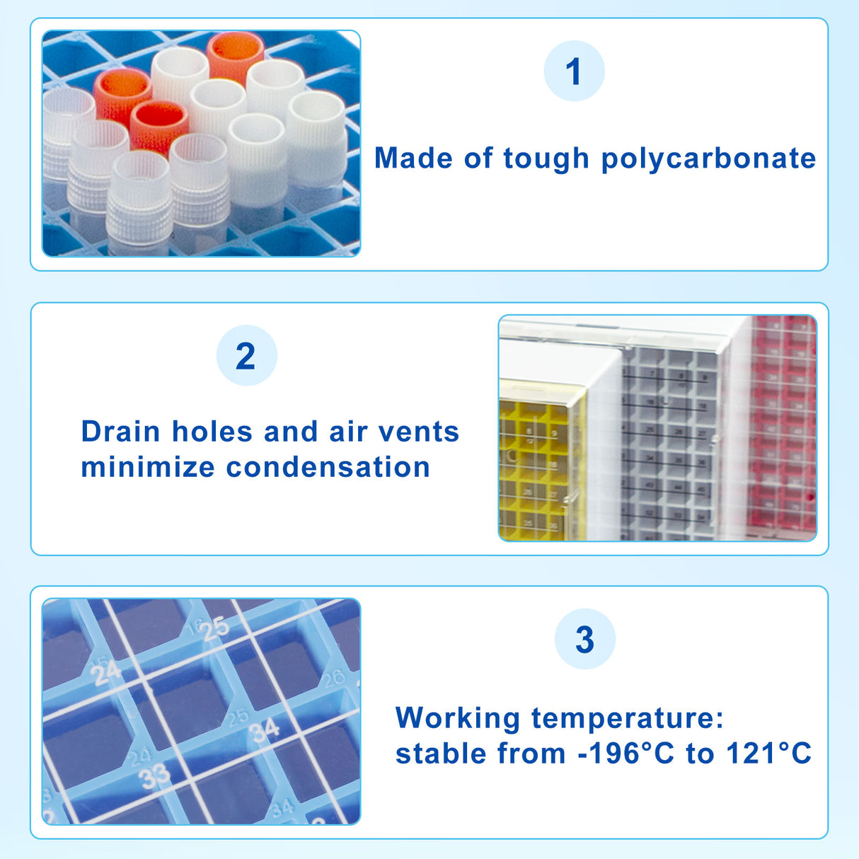 CryoKING® PC Cryogenic Boxes-Assorted color (3.75in. 81-Well) 5/Pack, 20/Case