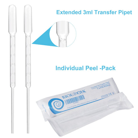 Biologix® 3ml Transfer Pipettes, 183mm Individually Wrapped, 500/Pack, 2000/Case