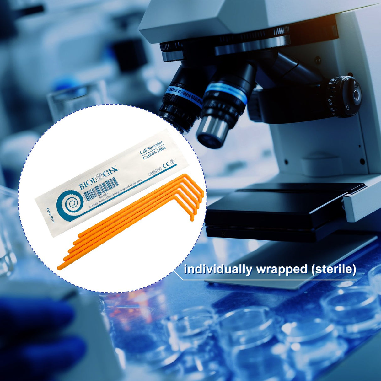 Biologix® Cell Spreaders, L-Shaped, Orange, Sterile, individually wrapped, Case of 500