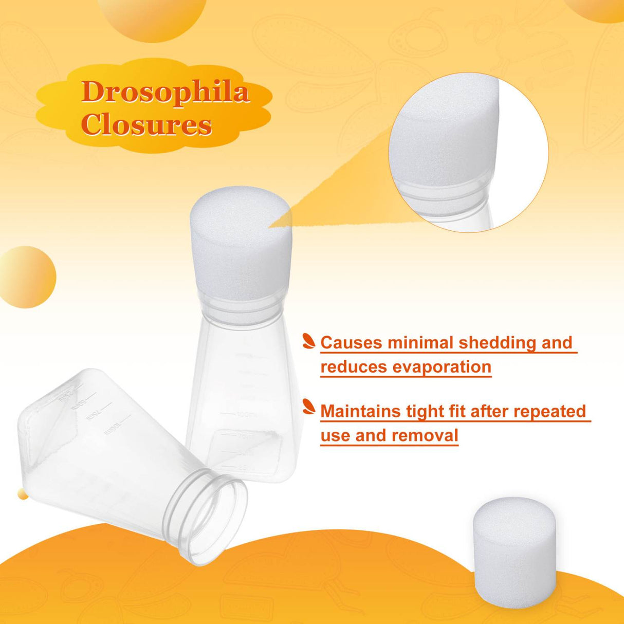 Biologix® Drosophila Closures for Drosophila Bottles, Densest Foam, 45*45mm, 50/Bag, 10 Bags/Case