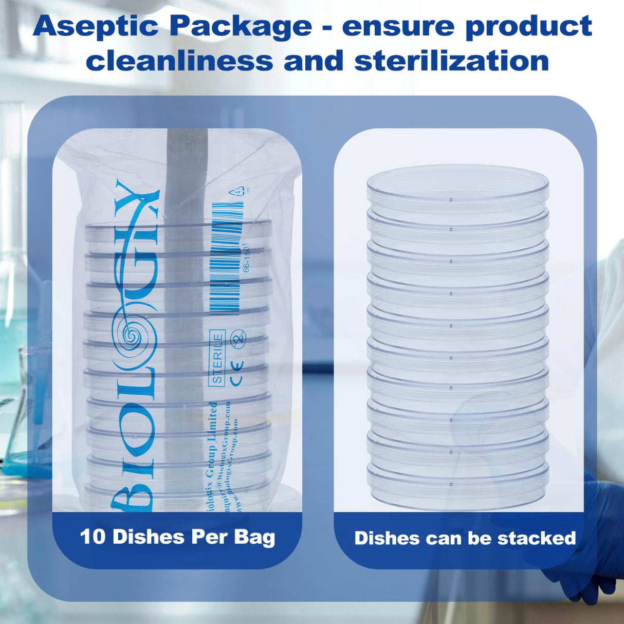 Biologix® Plastic Petri Dishes with Lids, Sterile Petri Dish, 10/Bag, 500/Case