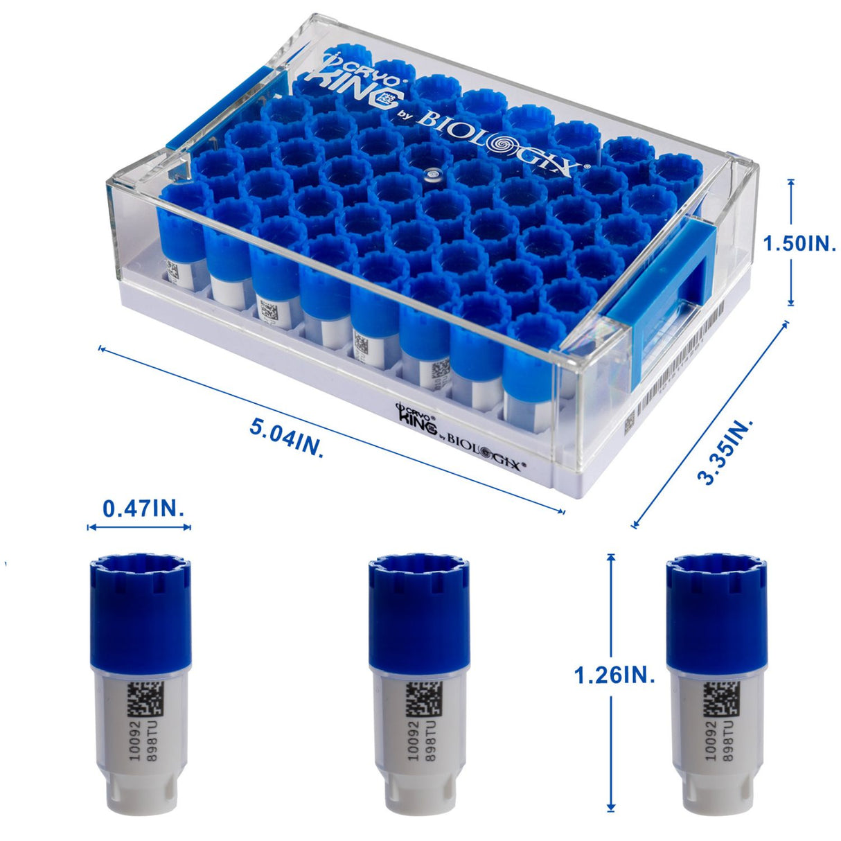 Biologix® SBS Format Cryogenic Vials-1mL, 2mL, 5mL, 48-Well, Racked, External Thread, 10 Sets/Pack, 2 Packs/Case